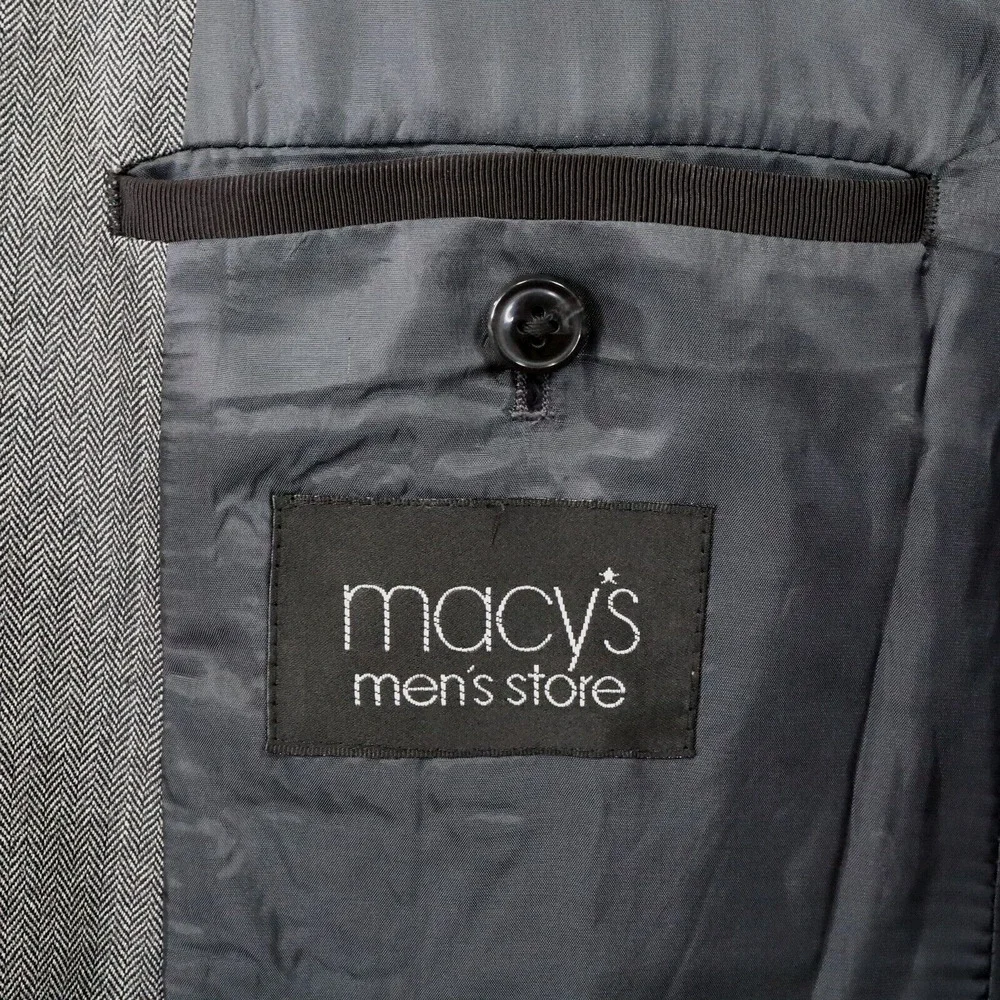 DKNY Sport Coat Mens 42L Gray Wool Herringbone Check Jacket Lined Blazer Career - Picture 16 of 16